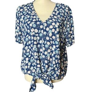 Floral Blue Women's Top Madewell tie front top large